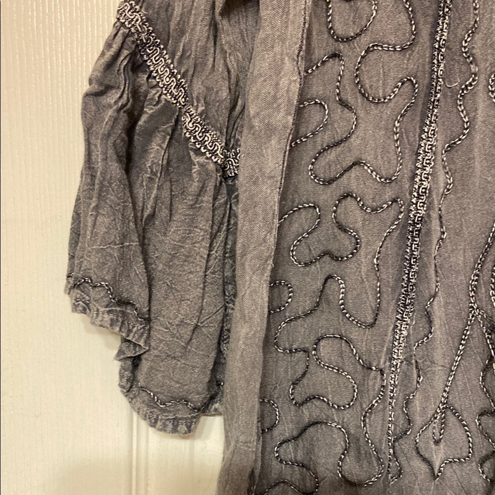 Ananda Design Gray Bell Sleeve Blouse with Ruffled Details - Picture 2 of 6